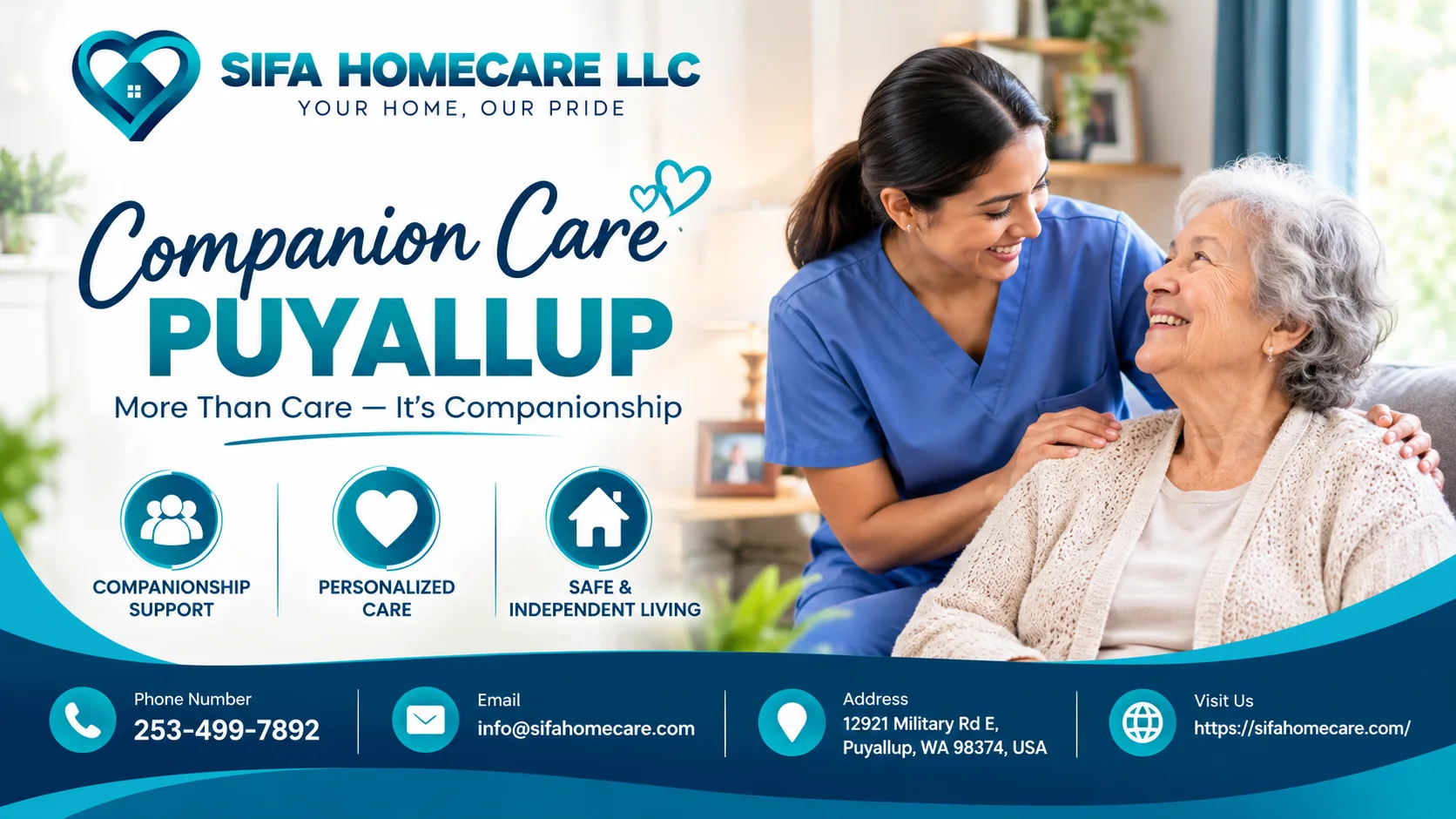 Caregiver providing companion care in Puyallup to an elderly loved one