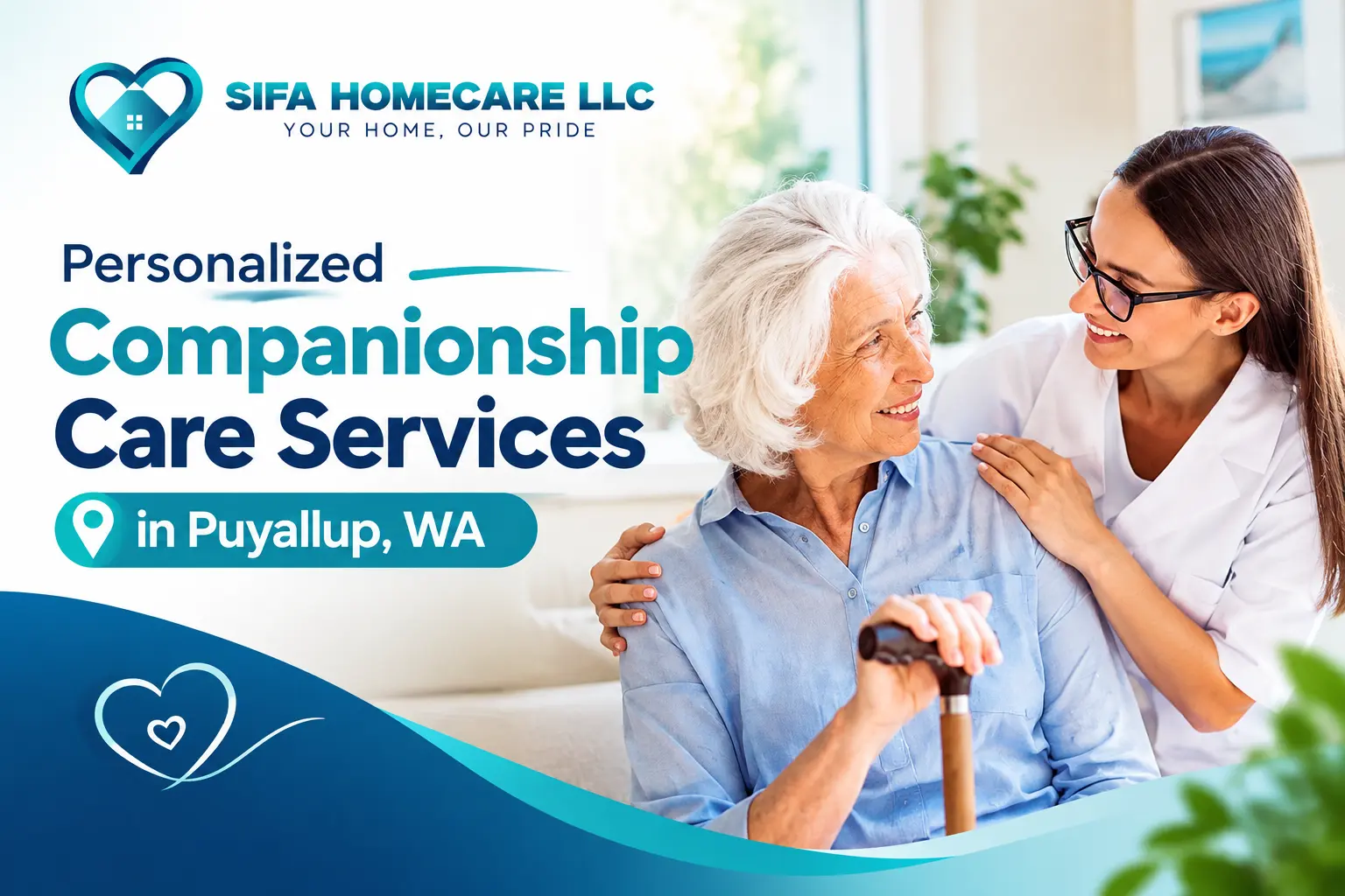 Senior receiving companionship care at home in Puyallup WA
